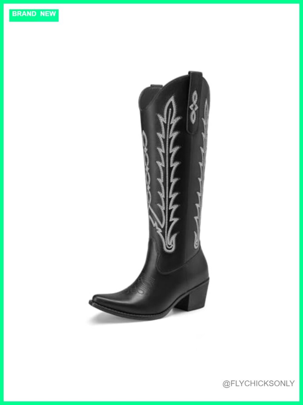 Cowboy Boots Women Knee High Cowgirl Western Faux Leather Block Heel Square Toe